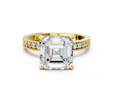 Yellow gold Asscher Milgrain Pave Diamond Engagement Ring with Four-Prong Setting_6