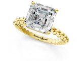 Yellow gold Asscher Solitaire Beaded Band Prong Setting Ring 1