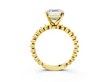 Yellow gold Asscher Solitaire Beaded Band Prong Setting Ring 3