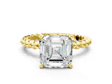 Yellow gold Asscher Solitaire Beaded Band Prong Setting Ring