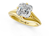 Yellow gold Asscher Solitaire Beaded Band Six-Prong Setting_5
