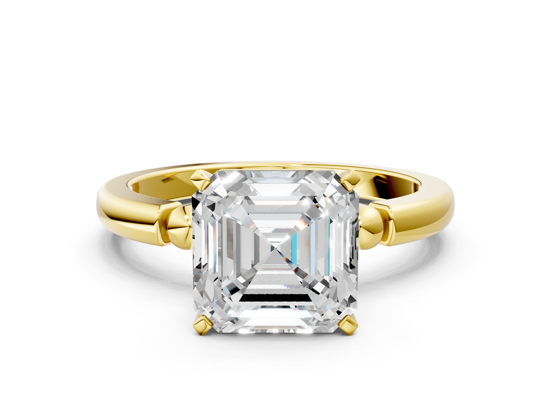 Yellow gold Asscher Solitaire Beaded Band with Four-Prong Setting_7