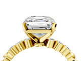 Yellow gold Asscher Solitaire Bezel Accent Diamond Engagement Ring with Beaded Band and Four-Prong Setting_11