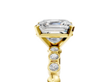 Yellow gold Asscher Solitaire Bezel Accent Diamond Engagement Ring with Beaded Band and Four-Prong Setting_12