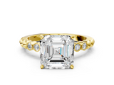 Yellow gold Asscher Solitaire Bezel Accent Diamond Engagement Ring with Beaded Band and Four-Prong Setting_7