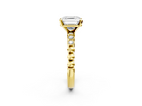 Yellow gold Asscher Solitaire Bezel Accent Diamond Engagement Ring with Beaded Band and Four-Prong Setting_9