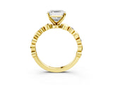 Yellow gold Asscher Solitaire Bezel-Set Diamond Ring with Beaded Band and Four-Prong Setting_94