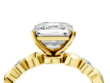 Yellow gold Asscher Solitaire Bezel-Set Diamond Ring with Beaded Band and Four-Prong Setting_95