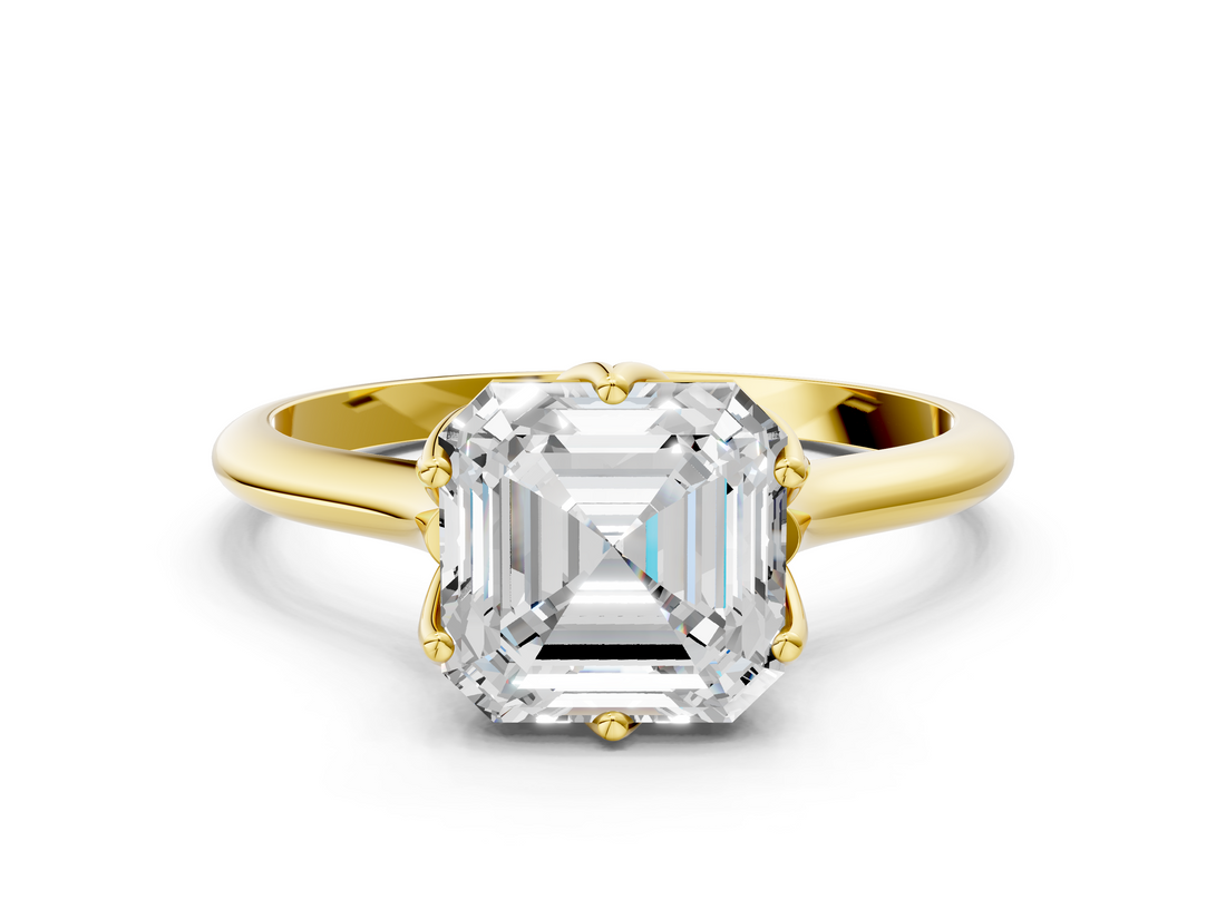 Yellow gold Asscher Solitaire Cathedral Diamond Ring with Six-Prong Setting_30