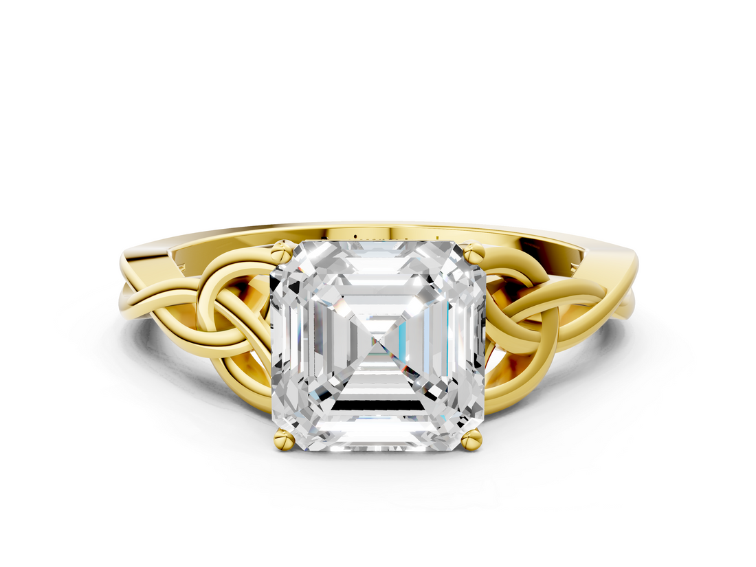 Yellow gold Asscher Solitaire Celtic Knot Engagement Ring with Four-Prong Setting_57