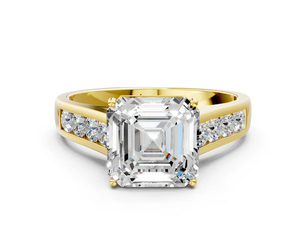 Yellow gold Asscher Solitaire Channel-Set Diamond Engagement Ring with Four-Prong Setting