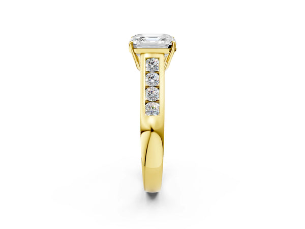 Yellow gold Asscher Solitaire Channel-Set Diamond Engagement Ring with Four-Prong Setting