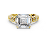 Yellow gold Asscher Solitaire Chevron Pave Diamond Engagement Ring with Six-Prong Setting_3