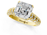 Yellow gold Asscher Solitaire Chevron Pave Diamond Engagement Ring with Six-Prong Setting_4