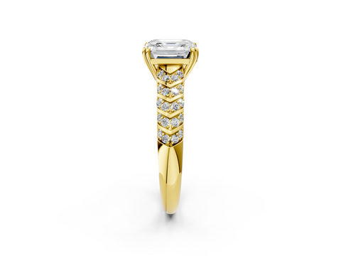 Yellow gold Asscher Solitaire Chevron Pave Diamond Engagement Ring with Six-Prong Setting_5