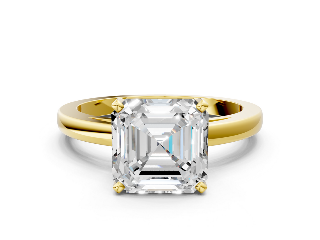 Yellow gold Asscher Solitaire Diamond Engagement Ring with Four-Prong Setting on a Classic Band_20