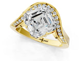 Yellow gold Asscher Solitaire Diamond Engagement Ring with Pave Band and Four-Prong Setting 1