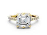 Yellow gold Asscher Solitaire Diamond Engagement Ring with Pave Band and Six-Prong Setting_6