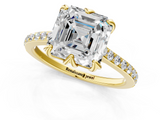 Yellow gold Asscher Solitaire Diamond Engagement Ring with Pave Band and Six-Prong Setting_7