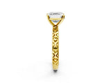 Yellow gold Asscher Solitaire Diamond Engagement Ring with XO Engraved Band and Four-Prong Setting 3