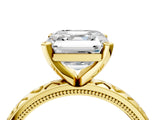 Yellow gold Asscher Solitaire Diamond Engagement Ring with XO Engraved Band and Four-Prong Setting 5