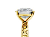 Yellow gold Asscher Solitaire Diamond Engagement Ring with XO Engraved Band and Four-Prong Setting