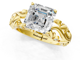 Yellow gold Asscher Solitaire Diamond Leaf Vine Band with Prong Setting_25