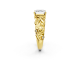 Yellow gold Asscher Solitaire Diamond Leaf Vine Band with Prong Setting_26