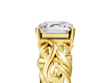 Yellow gold Asscher Solitaire Diamond Leaf Vine Band with Prong Setting_29