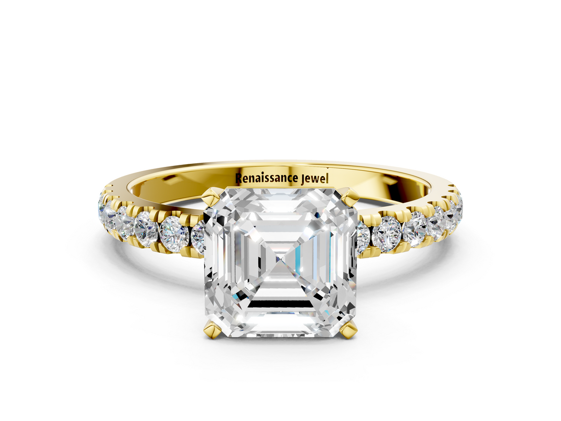 Yellow gold Asscher Solitaire Diamond Pavé Band with Four-Prong Setting_7