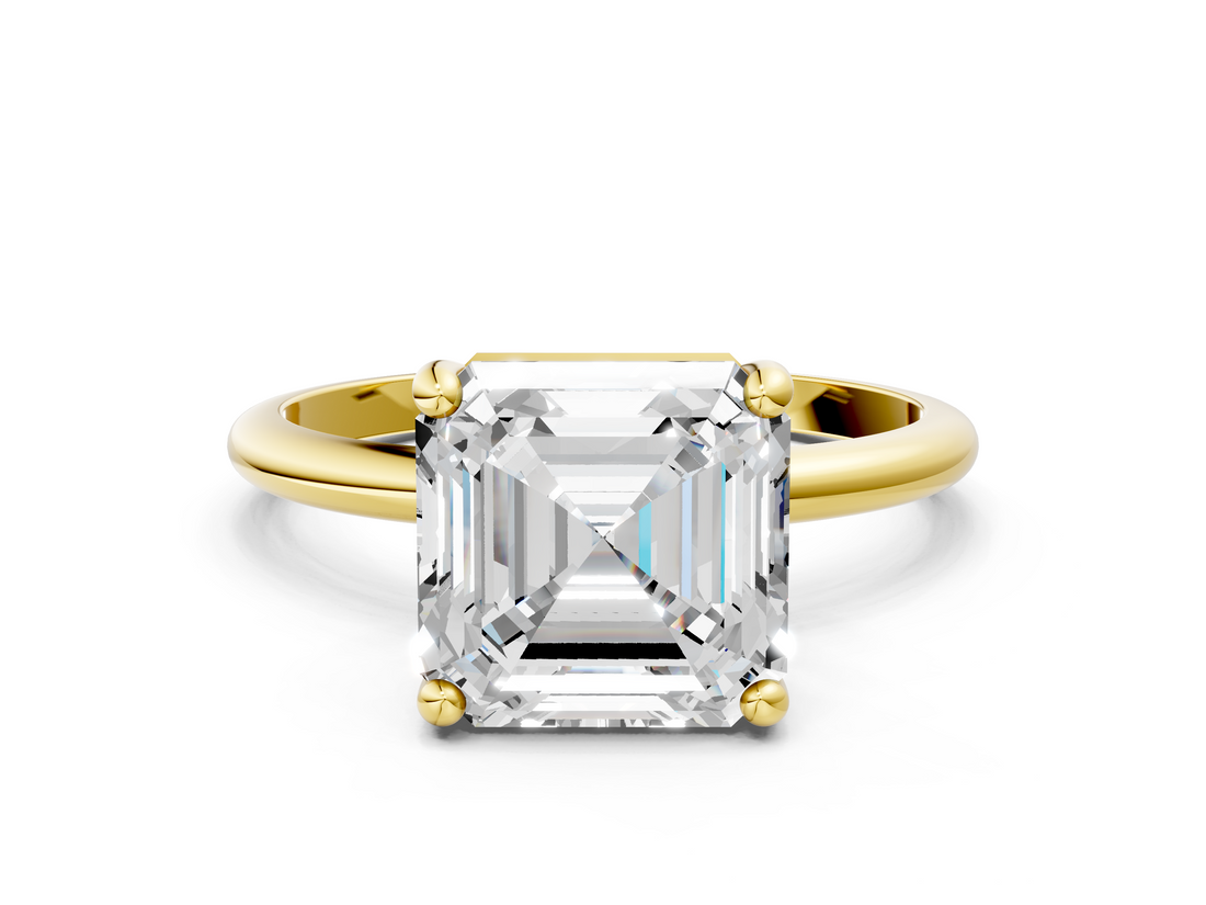Yellow gold Asscher Solitaire Diamond Ring with 4-Prong Setting on a Classic Band_3