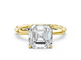 Yellow gold Asscher Solitaire Diamond Ring with Bamboo Band and Four-Prong Setting_24