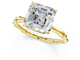 Yellow gold Asscher Solitaire Diamond Ring with Bamboo Band and Four-Prong Setting_25