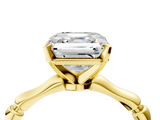 Yellow gold Asscher Solitaire Diamond Ring with Bamboo Band and Four-Prong Setting_28
