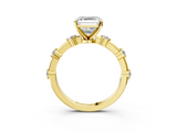 Yellow gold Asscher Solitaire Diamond Ring with Bezel Set Side Stones and Prong Setting_10