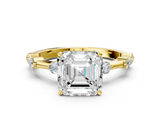 Yellow gold Asscher Solitaire Diamond Ring with Bezel Set Side Stones and Prong Setting_7