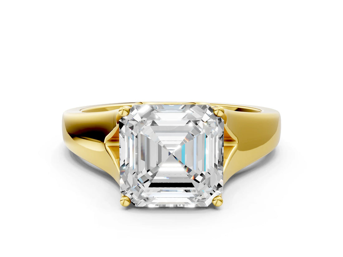 Yellow gold Asscher Solitaire Diamond Ring with Cathedral Band and Four-Prong Setting_83