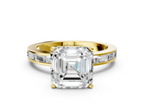 Yellow gold Asscher Solitaire Diamond Ring with Channel-Set Baguette Band and Four-Prong Setting_25