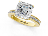 Yellow gold Asscher Solitaire Diamond Ring with Channel-Set Baguette Band and Four-Prong Setting_26