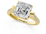 Yellow gold Asscher Solitaire Diamond Ring with Channel Set Band and Bezel Prong Setting_57