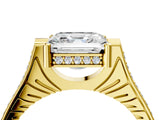 Yellow gold Asscher Solitaire Diamond Ring with Channel Set Band and Bezel Prong Setting_60