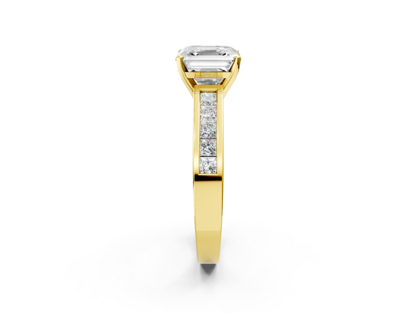 Yellow Gold Asscher Cut Solitaire Engagement Ring Setting with Princess Channel Band