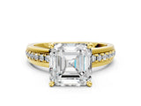 Yellow gold Asscher Solitaire Diamond Ring with Channel Set Band and Six-Prong Setting_53