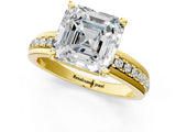 Yellow gold Asscher Solitaire Diamond Ring with Channel Set Band and Six-Prong Setting_54