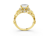 Yellow gold Asscher Solitaire Diamond Ring with Filigree Band and Four-Prong Setting_10