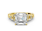 Yellow gold Asscher Solitaire Diamond Ring with Filigree Band and Four-Prong Setting_7