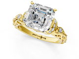 Yellow gold Asscher Solitaire Diamond Ring with Filigree Band and Four-Prong Setting_8