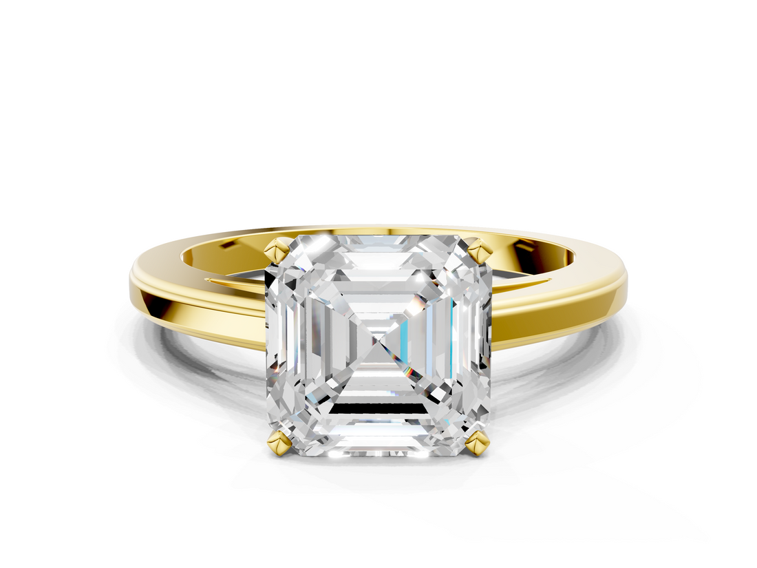 Yellow gold Asscher Solitaire Diamond Ring with Four-Prong Setting and Classic Band_22
