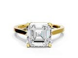 Yellow gold Asscher Solitaire Diamond Ring with Four-Prong Setting and Tapered Band 1