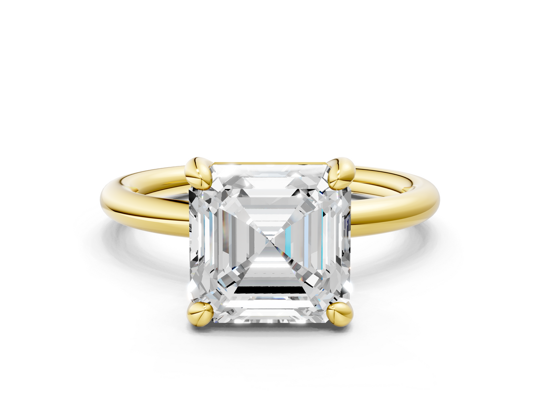 Yellow gold Asscher Solitaire Diamond Ring with Four-Prong Setting on a Plain Band_37